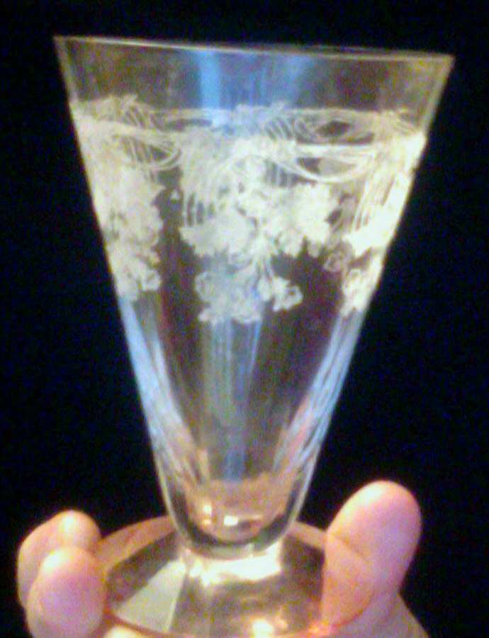 Scott's Morning Glory (Clear Bowl, Pink Base) Footed Tumbler by Central Glass Works-1