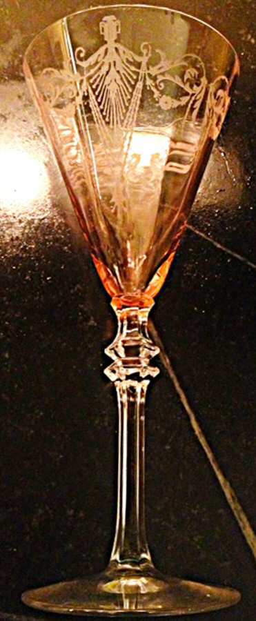 Swag and Dangle Pink (Stem 1448) Water Goblet by Central Glass Works-1