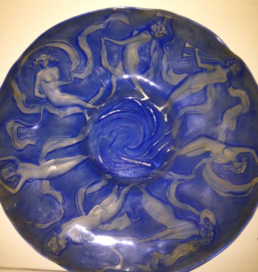 Dancing Nymph (Frosted on Blue) 20" Round Platter by Consolidated-1