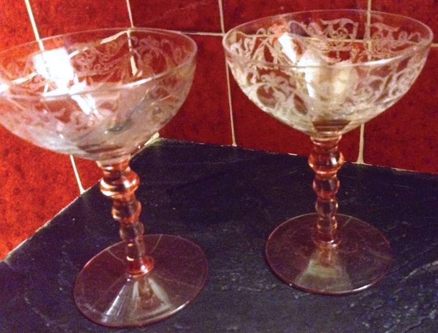 Morgan Pink (Clear Bowl, Pink Stem, Stem 24) Champagne/Tall Sherbet by Central Glass Works-1