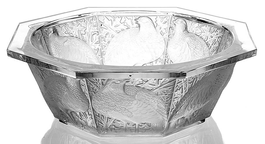 Perdrix-Partridge 11" Octagonal Bowl by Lalique-1