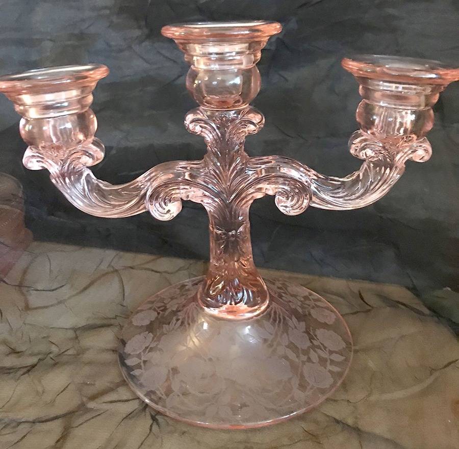 Rose Marie-Pink 3 Light Candlestick by Cambridge-1