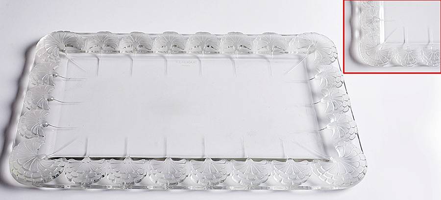 Oeillets (Carnations) 15" Rectangular Tray by Rene Lalique-1