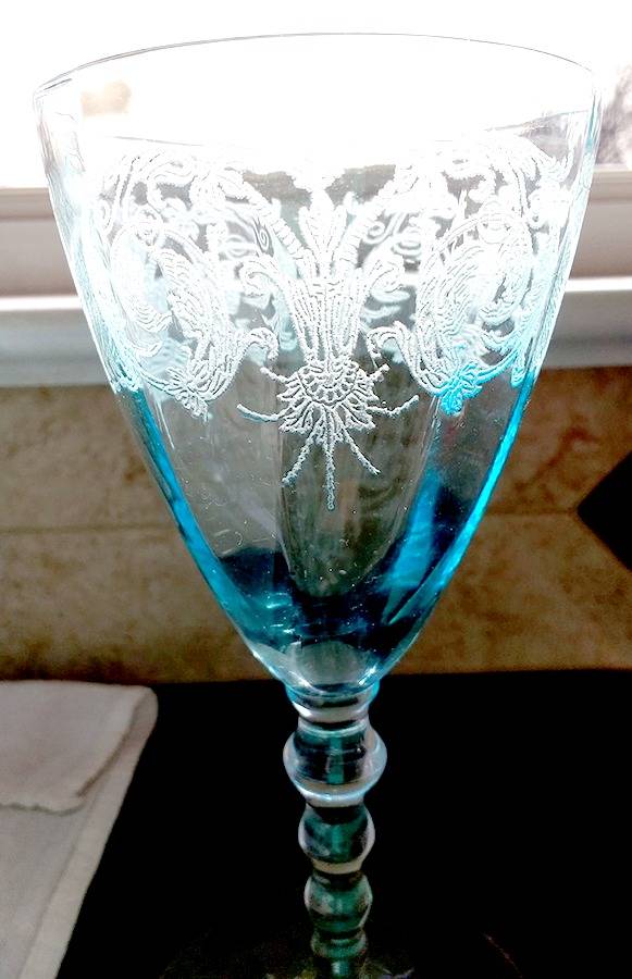 Balda (Clear Blue, Stem #24) Water Goblet by Central Glass Works-1