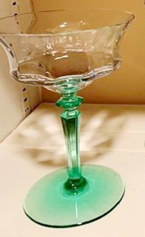 1440-Green(Green Stem-Clear Bowl) Champagne/Tall Sherbet by Central Glass Works-1