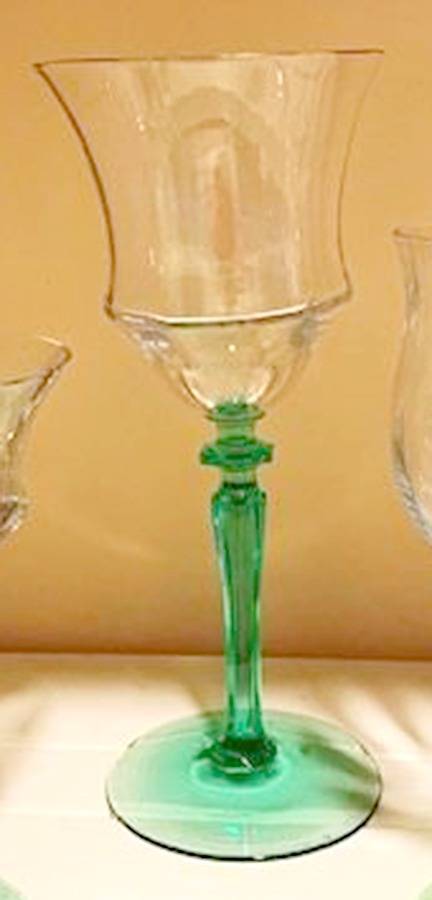 1440-Green(Green Stem-Clear Bowl) Water Goblet by Central Glass Works-1
