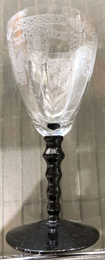 Etch 422 - Black-Clear Stem #24 Water Goblet by Central Glass Works-1