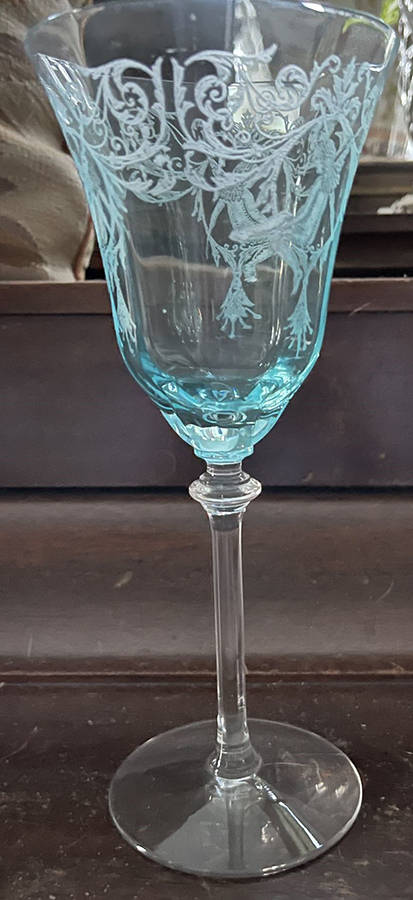 Morgan Blue Bowl Water Goblet by Central Glass Works-1