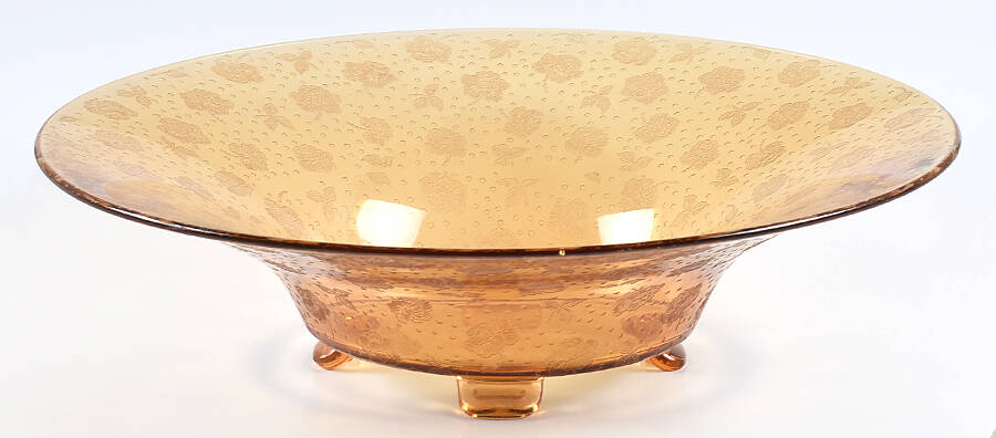 Rose Chintz-Amber 13" 4-Toed Footed Bowl by Cambridge-1