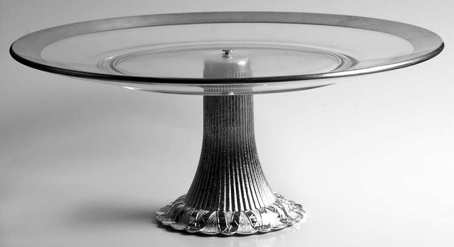 Silver Band Metal Pedestal Cake Stand HC by Dorothy Thorpe-1