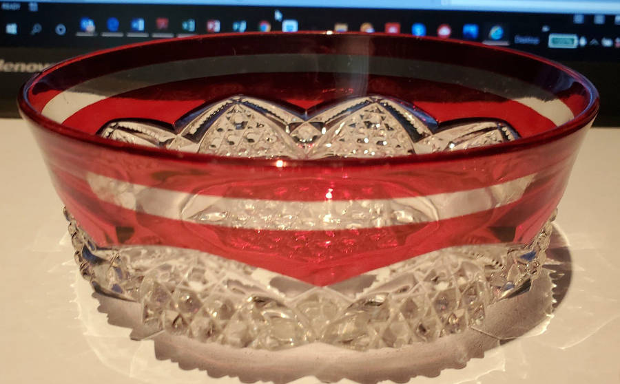 Button Arches Ruby Flashed Sauce Dish by Duncan & Miller-1