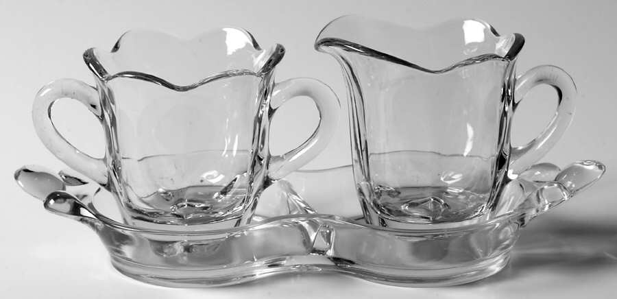 Canterbury (Heavy Pressed) Mini Creamer, Sugar and Tray Set by Duncan & Miller-1