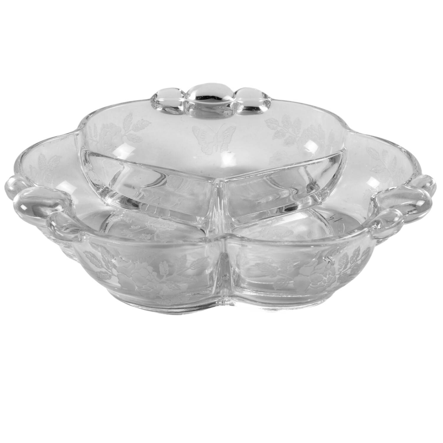 Charmaine Rose 3-Part Candy Dish, No Lid by Duncan & Miller-1