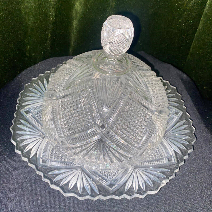 Grated Diamond & Sunburst Round Covered Butter by Duncan & Miller-1