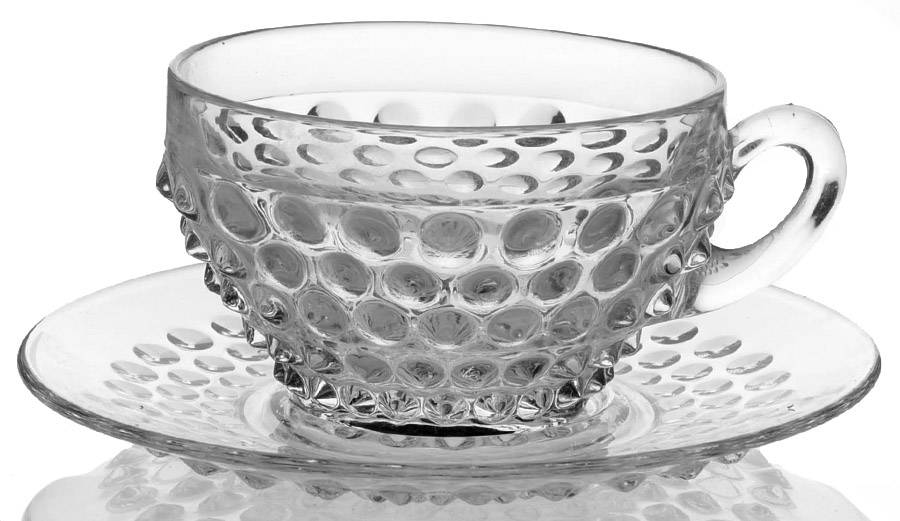 Hobnail Clear (Pressed) Cup & Saucer Set by Duncan & Miller-1