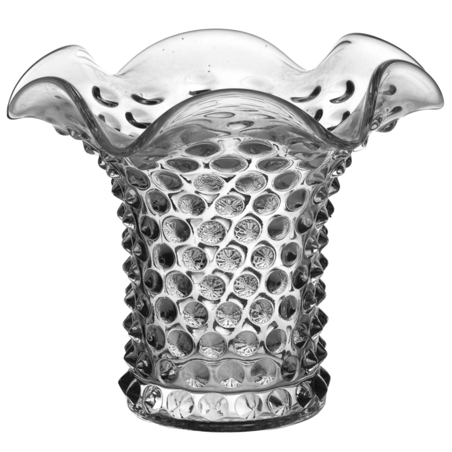 Hobnail Clear (Pressed) 4" Crimped Vase by Duncan & Miller-1