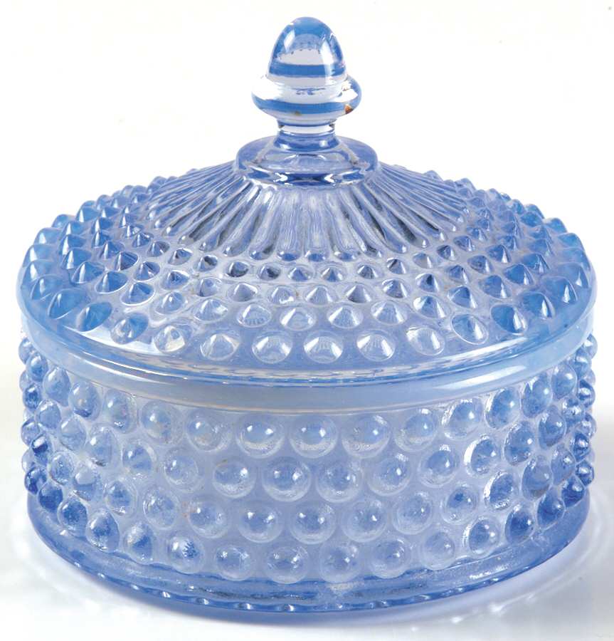 Hobnail Blue (Opalescent) Round Puff Box with Lid by Duncan & Miller-1