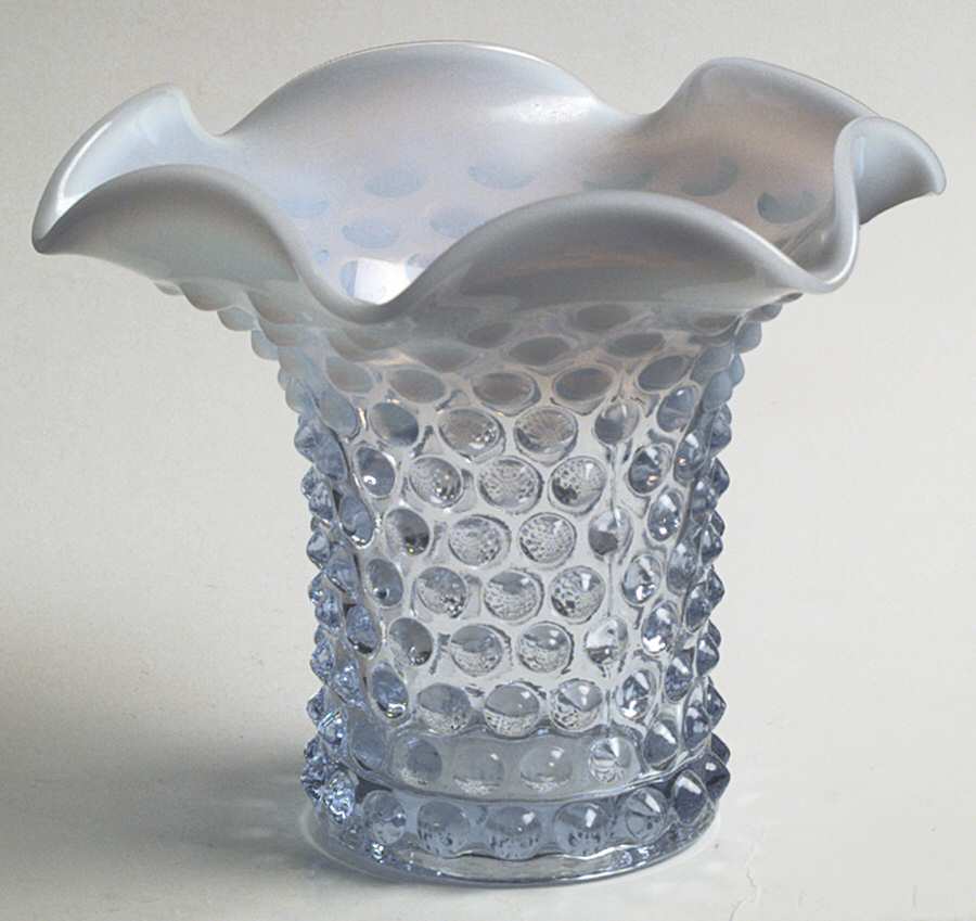 Hobnail Blue (Opalescent) 4" Crimped Vase by Duncan & Miller-1
