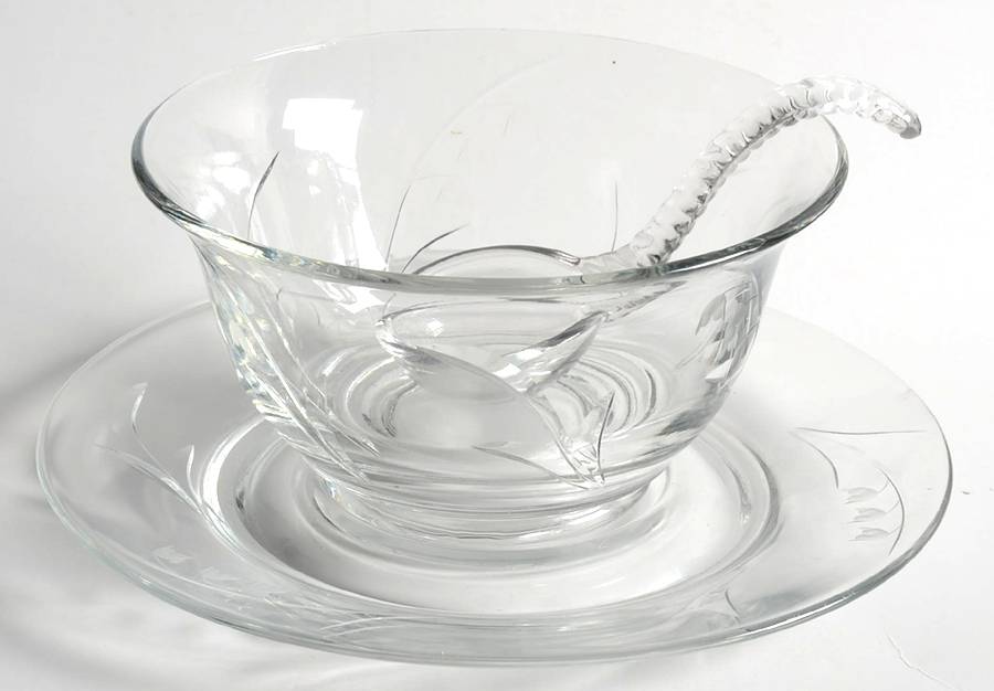 Lily of The Valley (Cut) Mayonnaise Bowl, Underplate and Ladle by Duncan & Miller-1