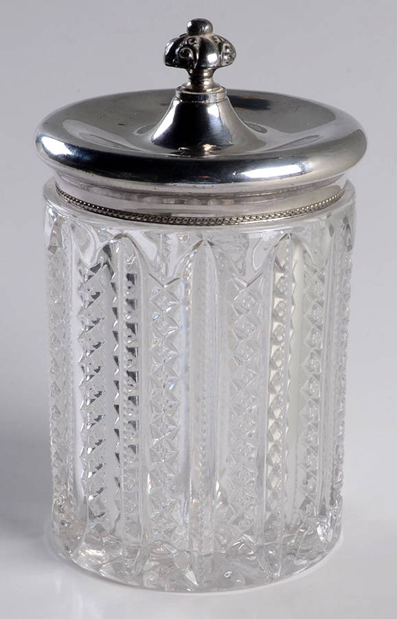 Mardi Gras Clear (Pressed) Pickle Jar & Metal Lid by Duncan & Miller-1
