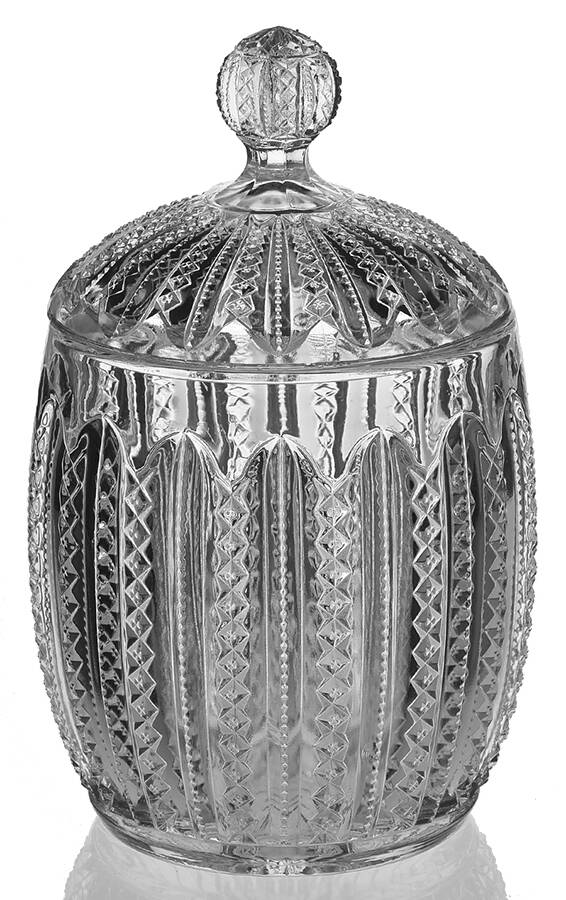 Mardi Gras Clear (Pressed) Biscuit Barrel & Lid by Duncan & Miller-1