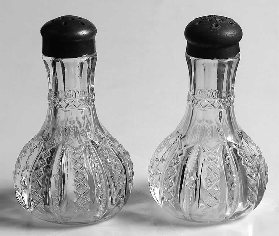 Mardi Gras Clear (Pressed) Shaker Set w/Metal Lids by Duncan & Miller-1