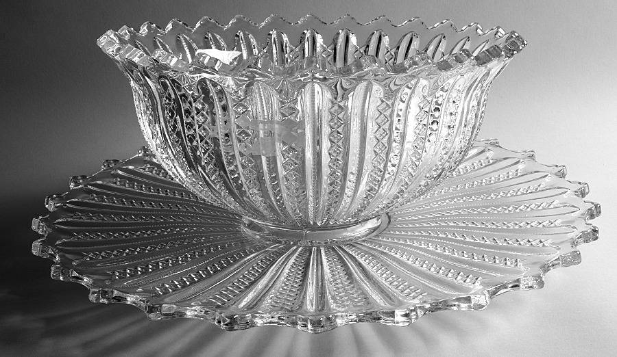 Mardi Gras Clear (Pressed) Flared Punch Bowl with Underplate by Duncan & Miller-1
