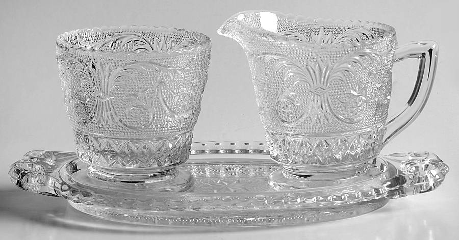 Sandwich Clear (Stem 41) Mini Creamer, Sugar and Tray Set by Duncan & Miller-1