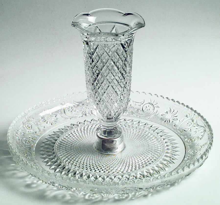 Sandwich Clear (Stem 41) Epergne Garden/Flower (2 Pice) Set by Duncan & Miller-1