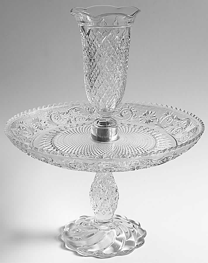 Sandwich Clear (Stem 41) Epergne Garden/Flower (3 Piece) Set by Duncan & Miller-1