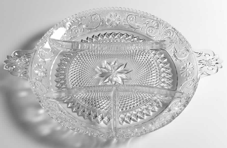 Sandwich Clear (Stem 41) 14" Round 4 Part Relish by Duncan & Miller-1