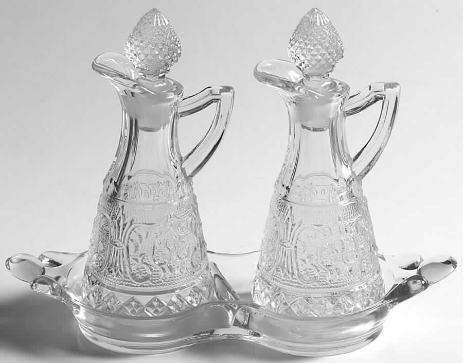 Sandwich Clear (Stem 41) Oil, Vinegar & Tray Set by Duncan & Miller-1