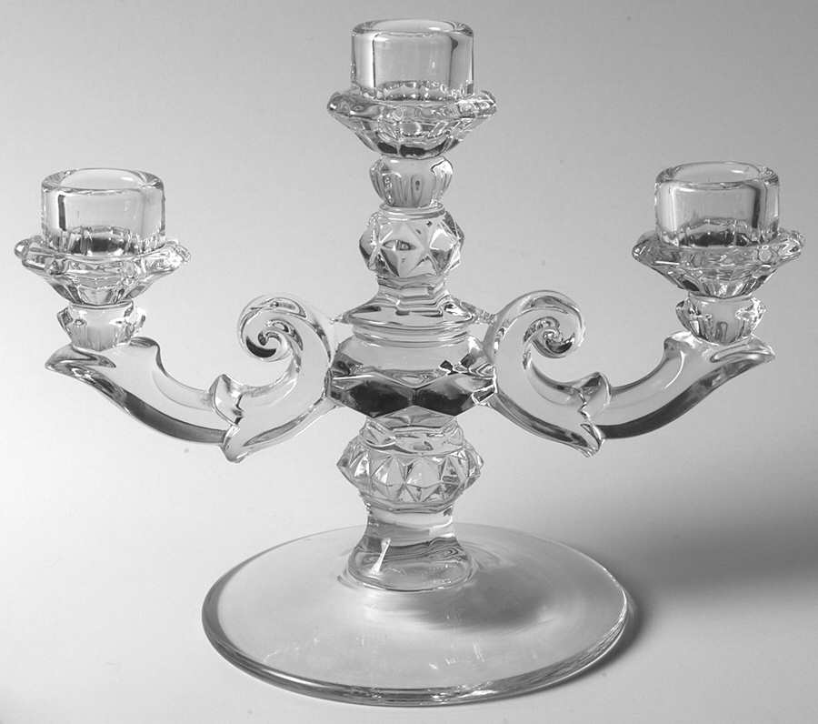 Sandwich Clear (Stem 41) 3 Light Candlestick W/No Boboche Or Prisms by Duncan & Miller-1
