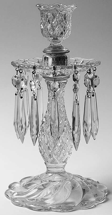 Sandwich Clear (Stem 41) 9" Candlestick W/Bobeche & 12 Prisms by Duncan & Miller-1