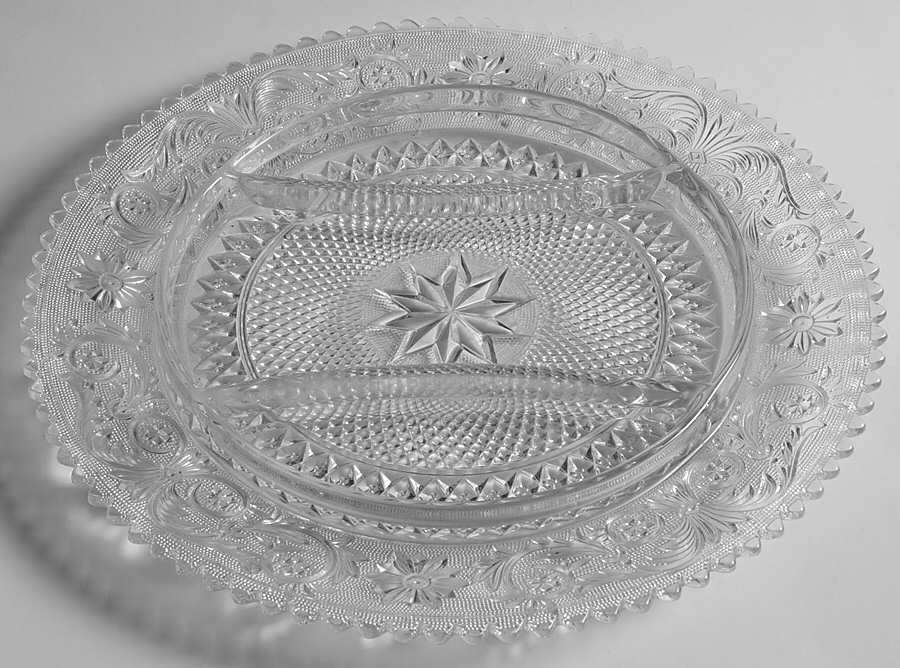 Sandwich Clear (Stem 41) 12" Round 3 Part Relish by Duncan & Miller-1