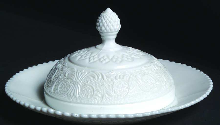 Sandwich Milk Glass (Stem 41) Round Covered Butter by Duncan & Miller-1