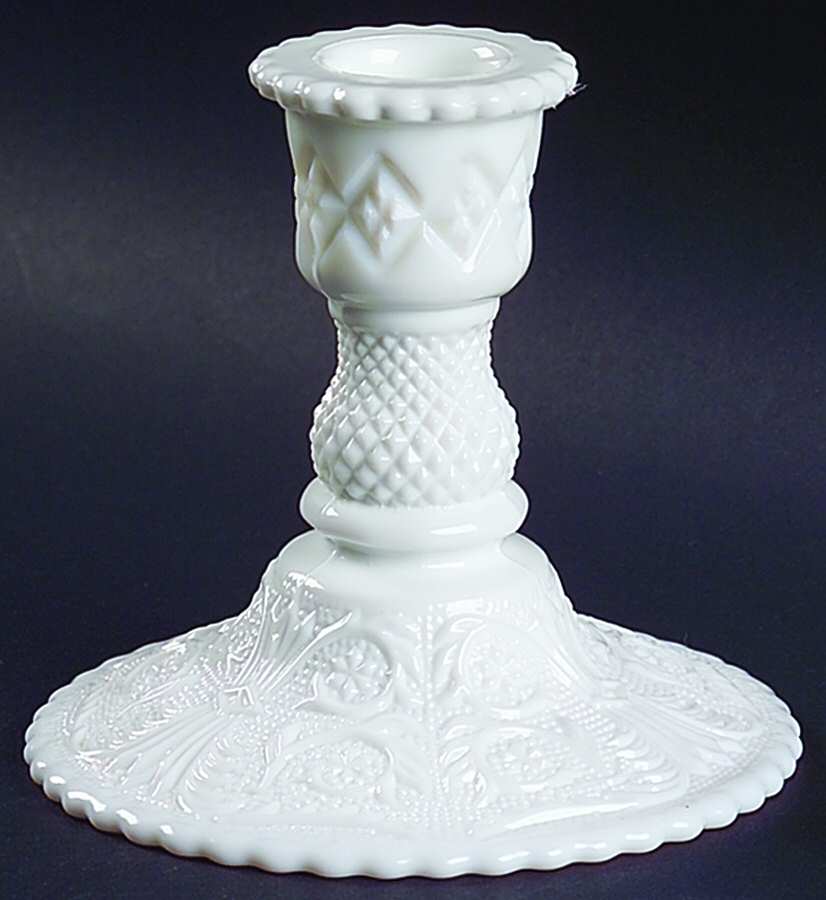 Sandwich Milk Glass (Stem 41) Single Light Candlestick by Duncan & Miller-1