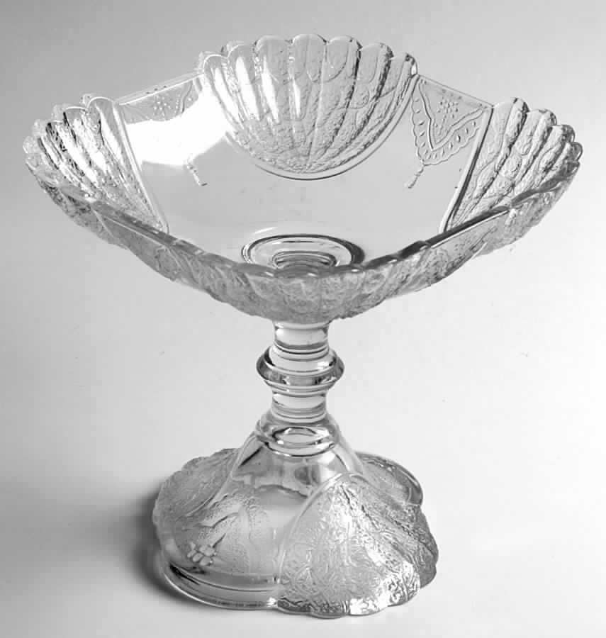 Shell and Tassel Clear (Pressed) Square Compote (Height X Width) by Duncan & Miller-1