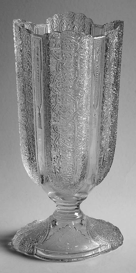 Shell and Tassel Clear (Pressed) Celery Vase by Duncan & Miller-1
