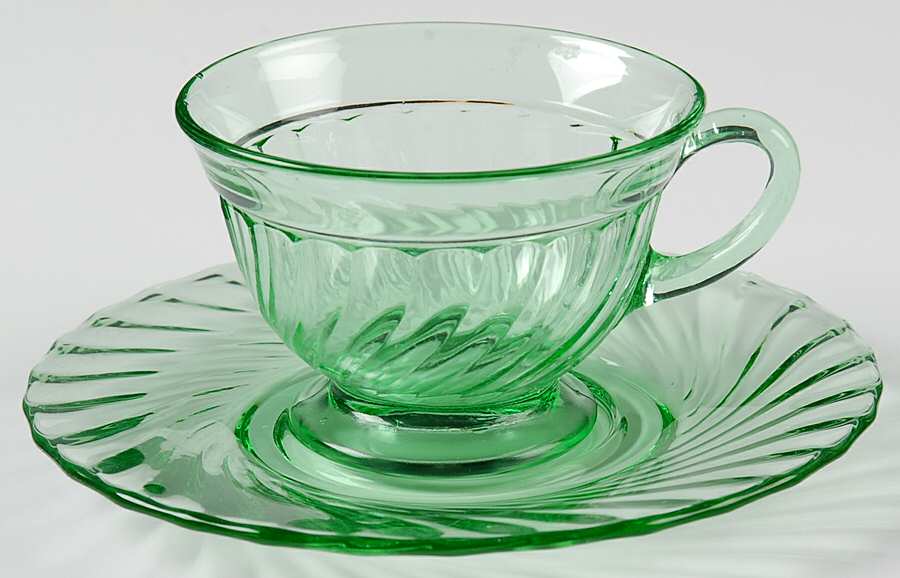 Spiral Flutes Green Cup & Saucer Set by Duncan & Miller-1