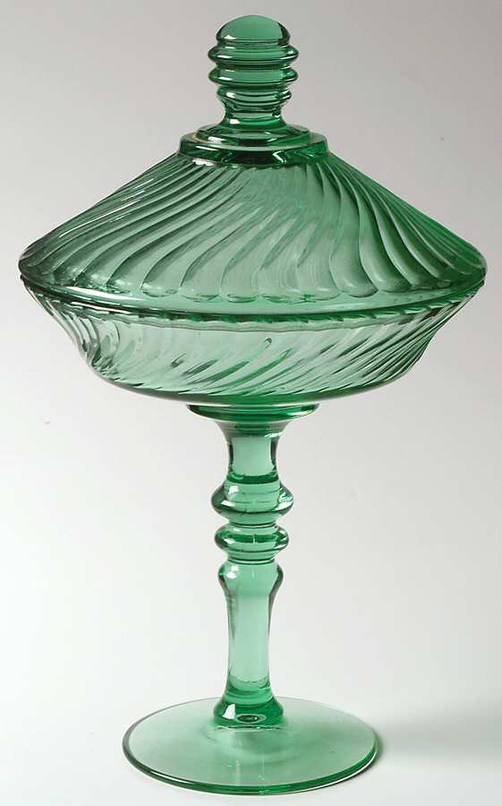 Spiral Flutes Green Compote & Lid by Duncan & Miller-1