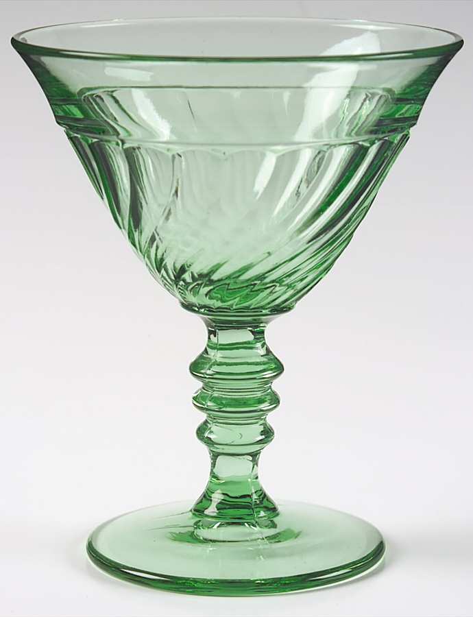 Spiral Flutes Green Champagne/Tall Sherbet by Duncan & Miller-1