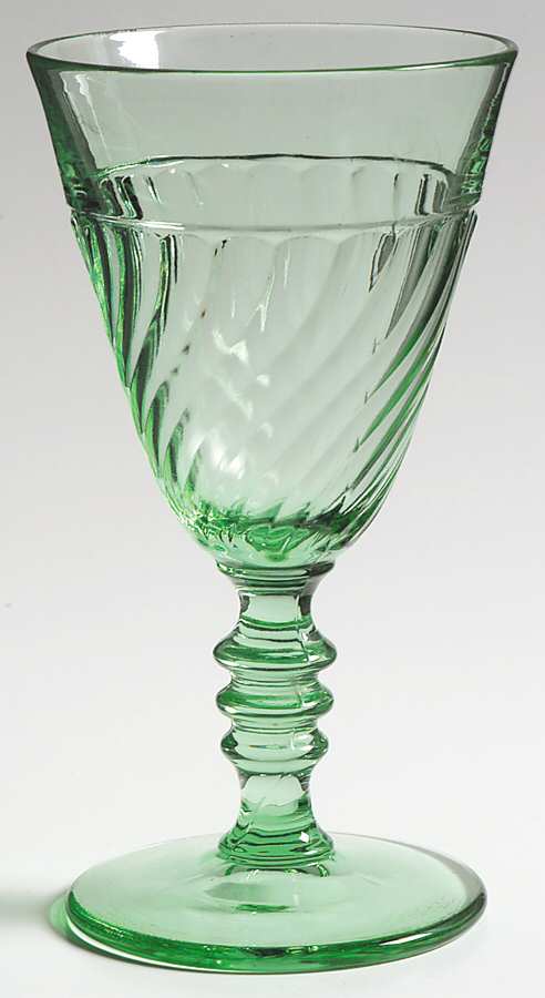 Spiral Flutes Green Water Goblet by Duncan & Miller-1