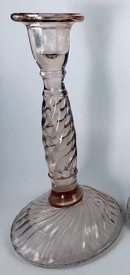 Spiral Flutes Pink 8" Single Light Candlestick by Duncan & Miller-1