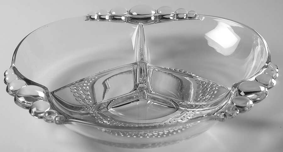 Teardrop Clear (Stem 5301 301) 8" Pansy/Flower Shape 3 Part Relish by Duncan & Miller-1