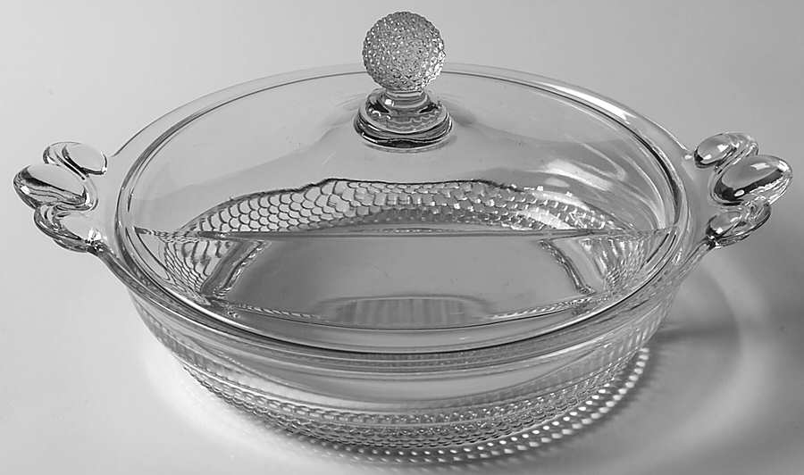 Teardrop Clear (Stem 5301 301) Handled Divided Candy Dish & Lid by Duncan & Miller-1