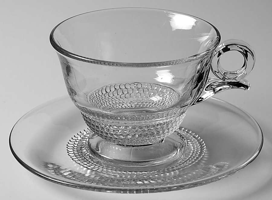 Teardrop Clear (Stem 5301 301) Cup and Saucer Set by Duncan & Miller-1