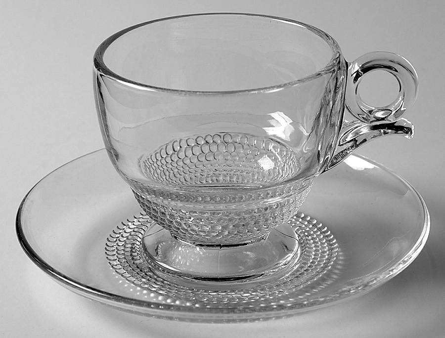 Teardrop Clear (Stem 5301 301) Cup and Saucer Set by Duncan & Miller-1