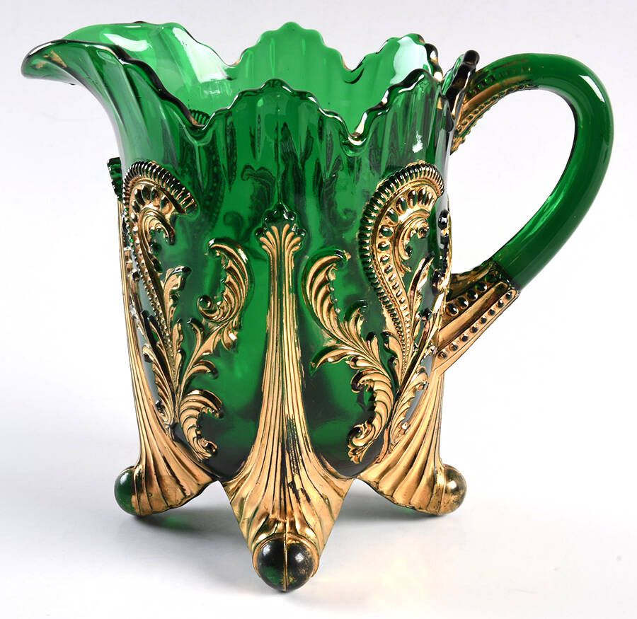 Inverted Fan and Feather Green 64 Oz Pitcher by Dugan-1