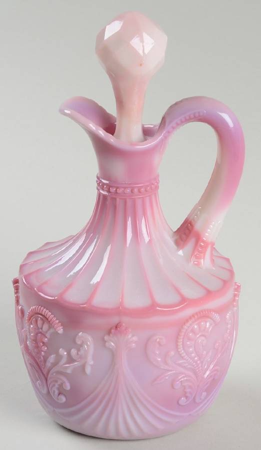 Inverted Fan and Feather Pink (Opaque) Cruet & Stopper by Dugan-1